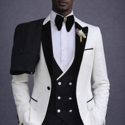 Costume homme blanc cassé noir