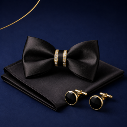 Nœud Papillon Bowtie Perfectionist - Noir avec Anneau Décoratif
