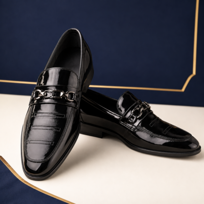 Mocassins Homme Paul Geety - Cuir Verni Noir Texturé