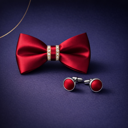 Nœud Papillon Bowtie - Rouge Bordeau avec Ornement Brillant