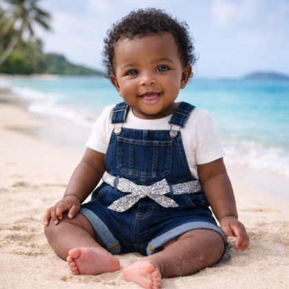 Salopette pour Fille de 6 Mois – Jean foncé et Ceinture nouée