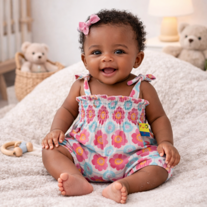 Barboteuse Fille 3 Mois – Imprimé Floral et Bretelles Nouées