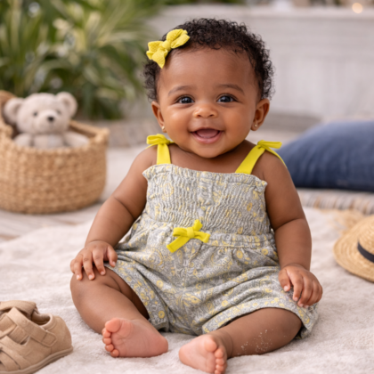 Combishort pour Fille 6 Mois – Pois et Détails Jaunes (occasion)