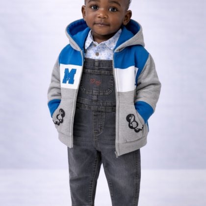 Ensemble Garçon 12 Mois – Chemise, Salopette et Veste à Capuche