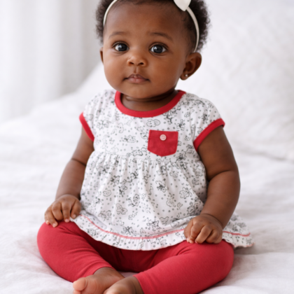 Ensemble Fille 6 Mois – Haut Imprimé et Pantalon Rouge