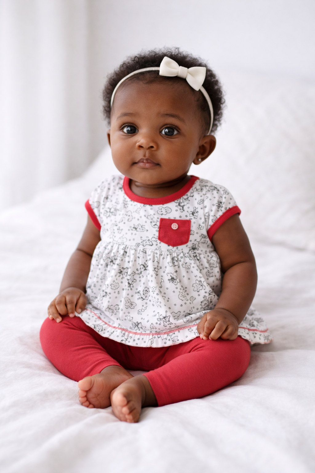 Ensemble Fille 6 Mois – Haut Imprimé et Pantalon Rouge