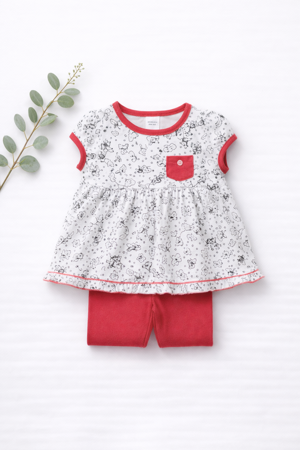 Ensemble Fille 6 Mois – Haut Imprimé et Pantalon Rouge