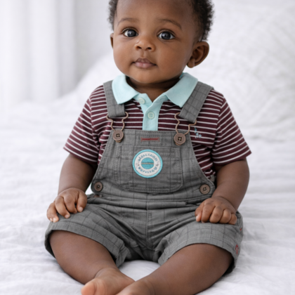 Ensemble Garçon 6 Mois – Chemise à Carreaux et Salopette Coordonnée