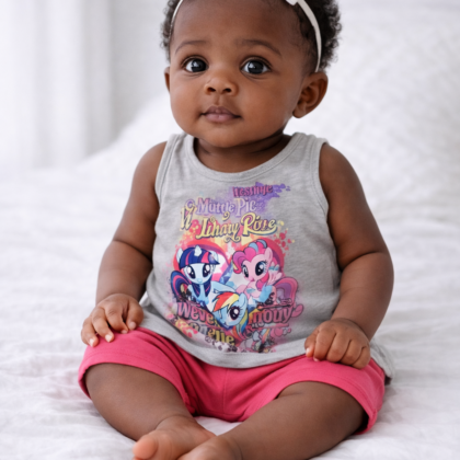 Ensemble Fille 3 Ans – Débardeur Gris Imprimé et Short Rose