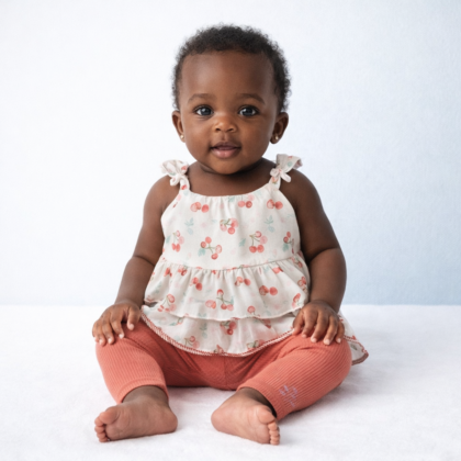 Ensemble Fille 9 Mois – Robe Imprimée et Legging Rouge