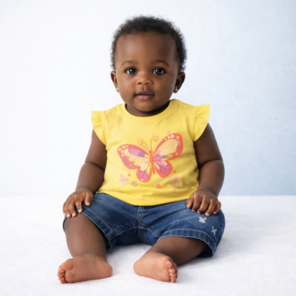 Ensemble Fille 12 Mois – T-shirt Papillon et Short Jean