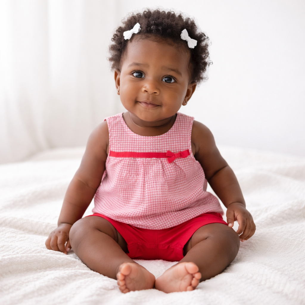 Ensemble Fille 9 Mois – Débardeur Rose et Short Rouge