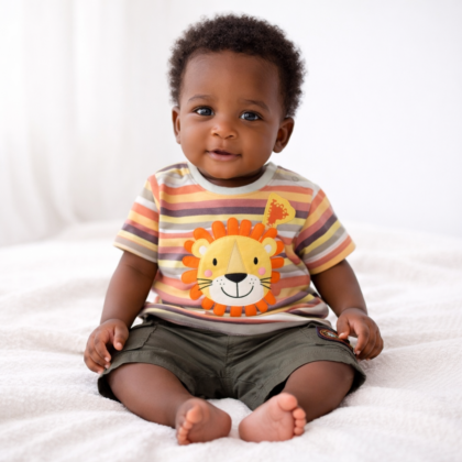 Ensemble Garçon 6 Mois – T-shirt Rayé et Short Foncé