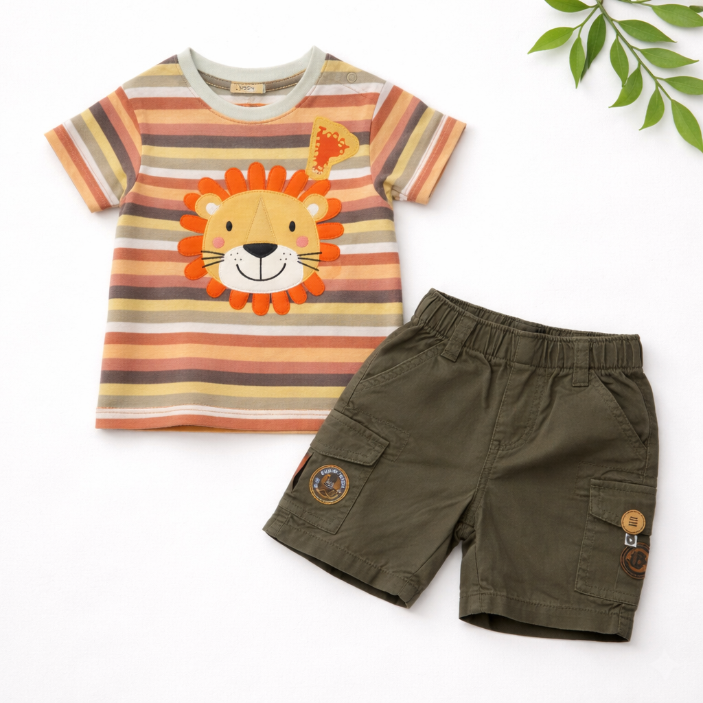 Ensemble Garçon 6 Mois – T-shirt Rayé et Short Foncé