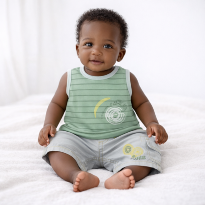 Ensemble Garçon 3 Mois – Débardeur Vert Tennis et Short Gris