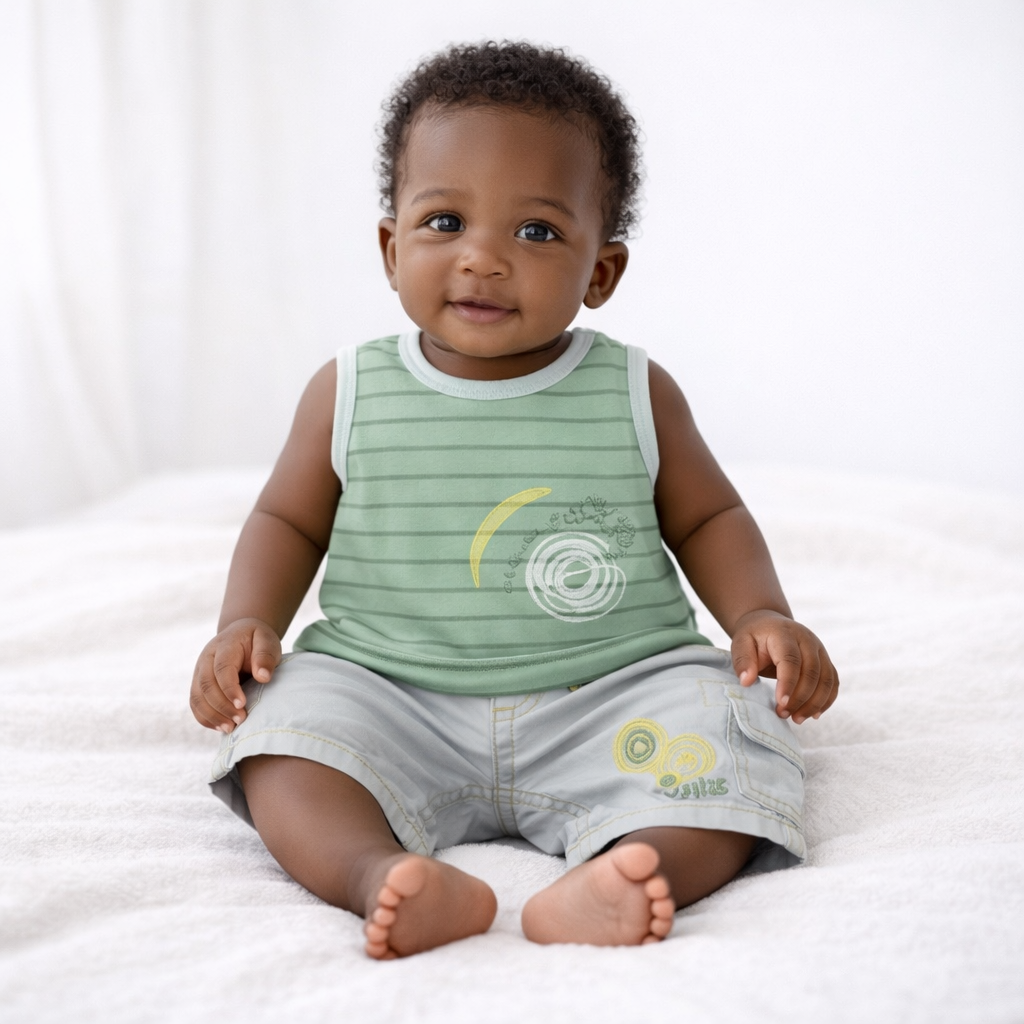 Ensemble Garçon 3 Mois – Débardeur Vert Tennis et Short Gris