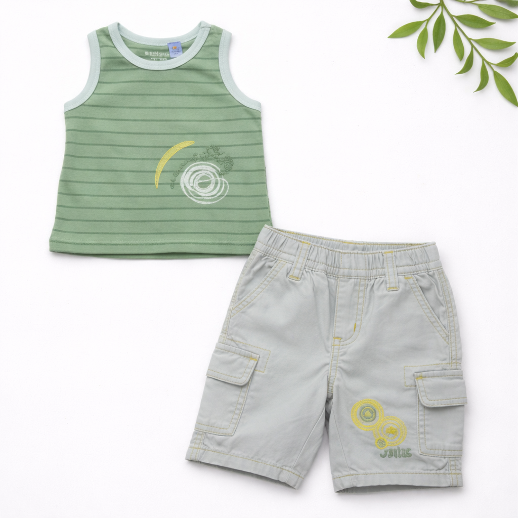 Ensemble Garçon 3 Mois – Débardeur Vert Tennis et Short Gris
