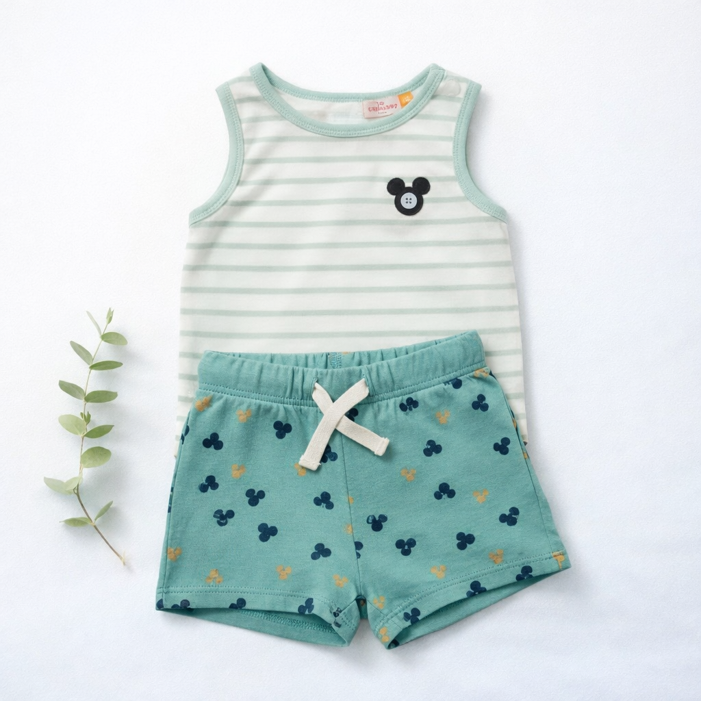 Ensemble Garçon 3 Mois – Débardeur Rayé et Short à Cœurs (Occasion)