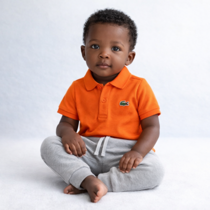 Ensemble Garçon 3/6 Mois – T-shirt Orange et Pantalon Clair (Occasion)