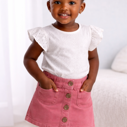 Jupe Fille 3 Ans – Velours Rouge à Boutons (occasion)